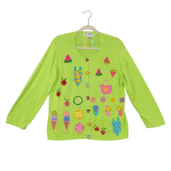 JACK B QUICK Green Novelty Beach Fruit Summer Themed Cardigan SIZE LARGE - Picture 1 of 14